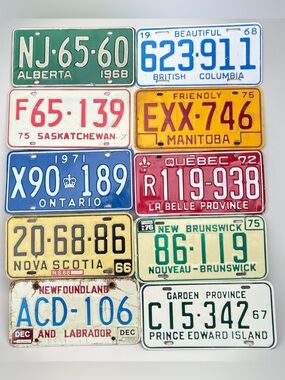 Vintage Authentic all 10 Canadian Provinces License Plate Wall Art